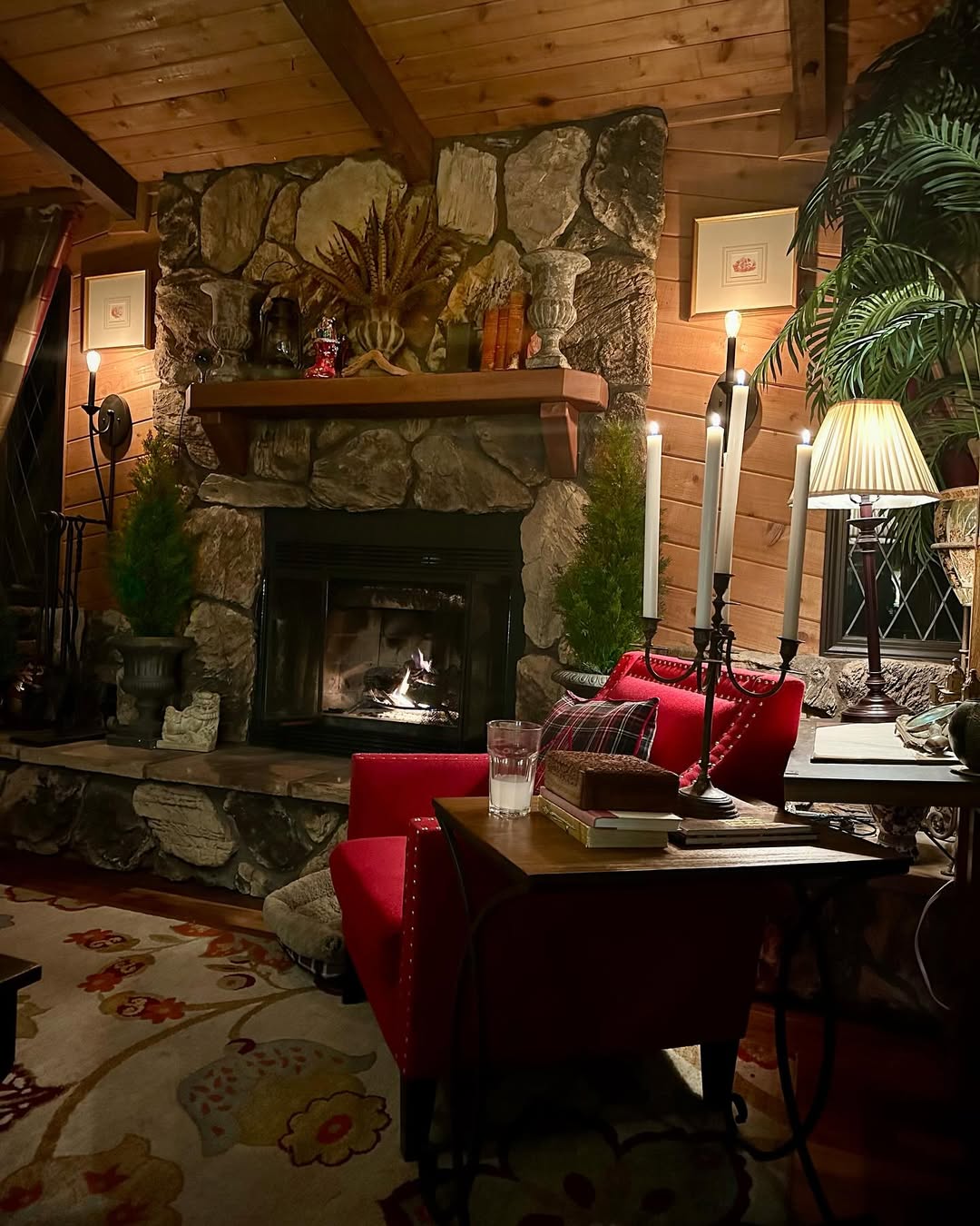 Stone fireplace makes winters feel alive.