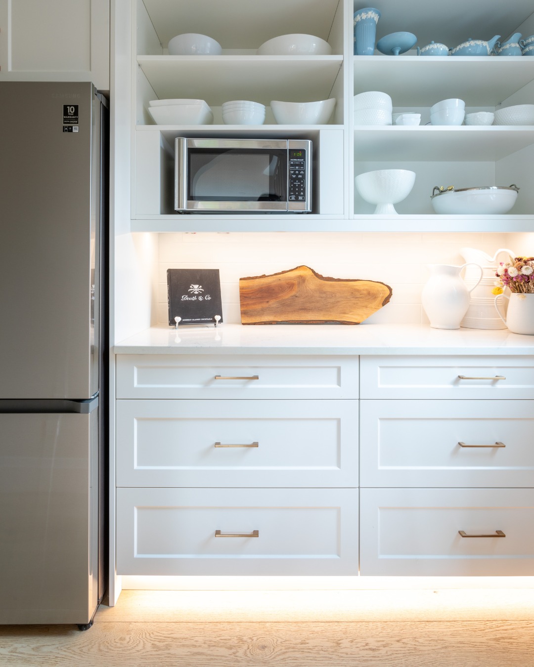 Under cabinet lighting adds modern design and functionality