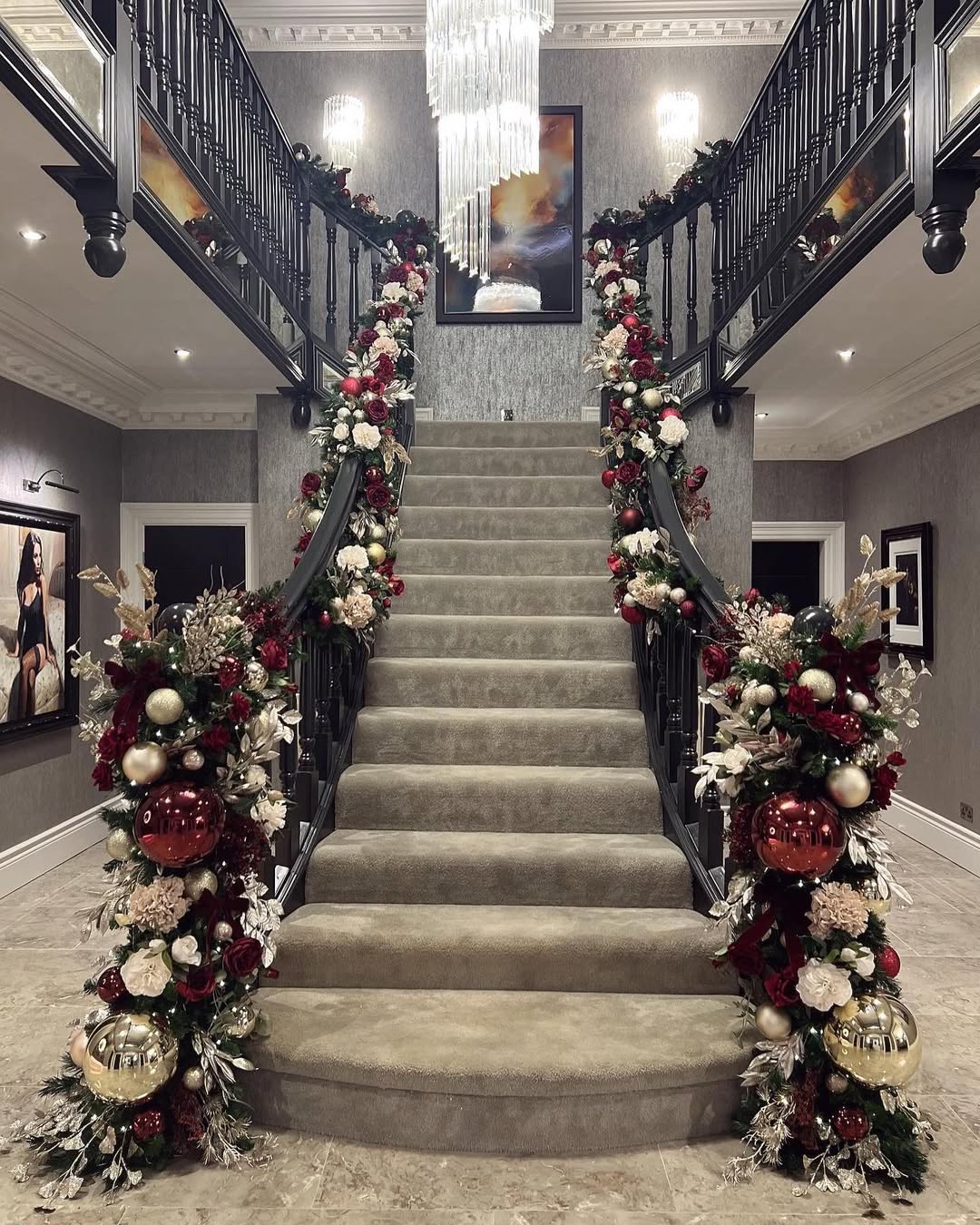Black railings make burgundy décor look sharper