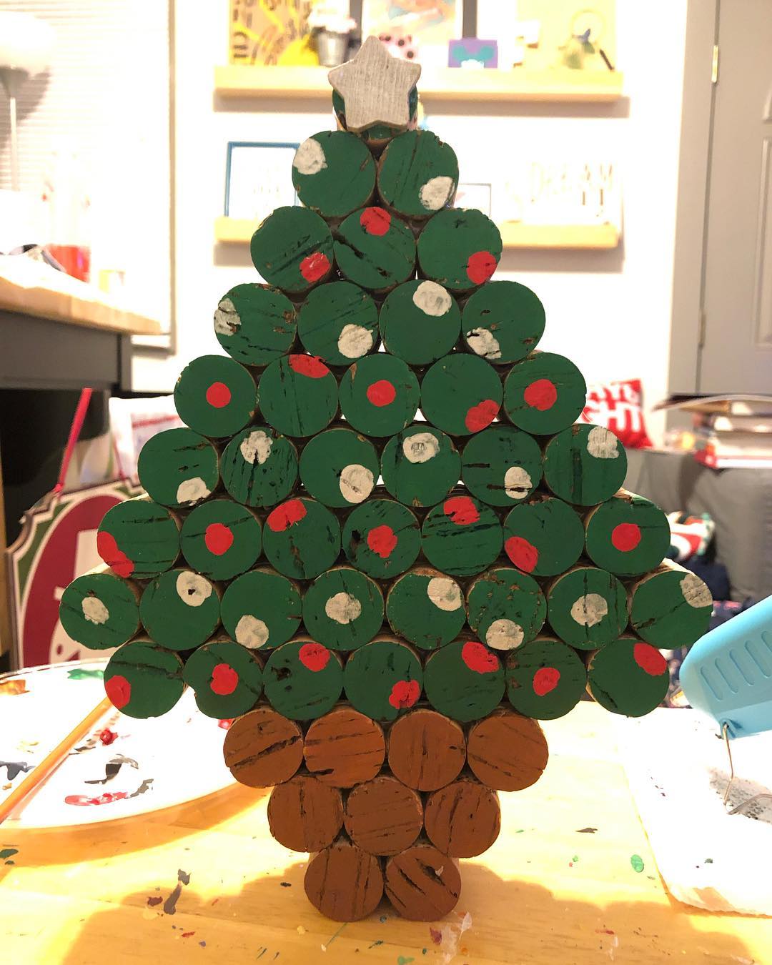 Festive holiday Christmas tree made from corks