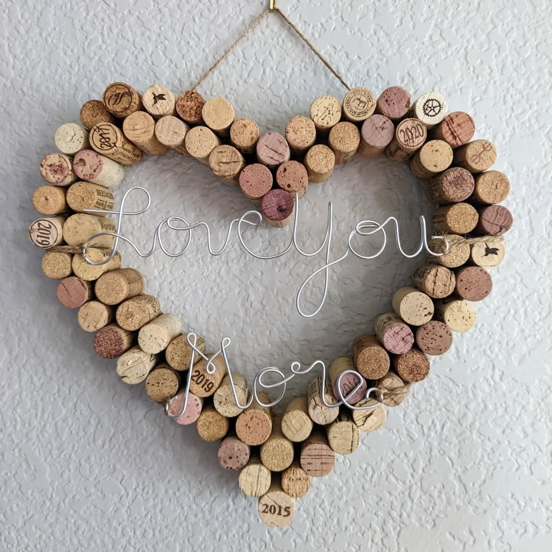 Romantic love sign crafted from corks