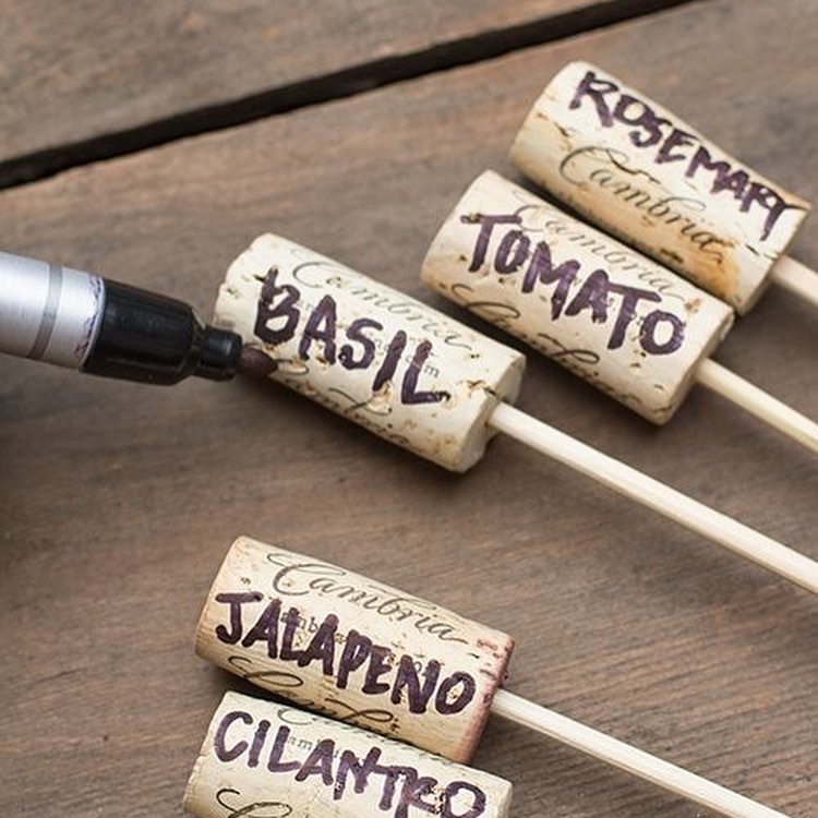 Wine cork markers keep herbs organized