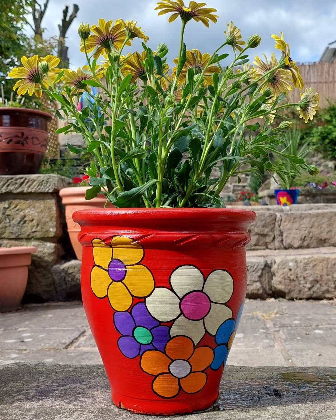 Bright base coat with freehand florals