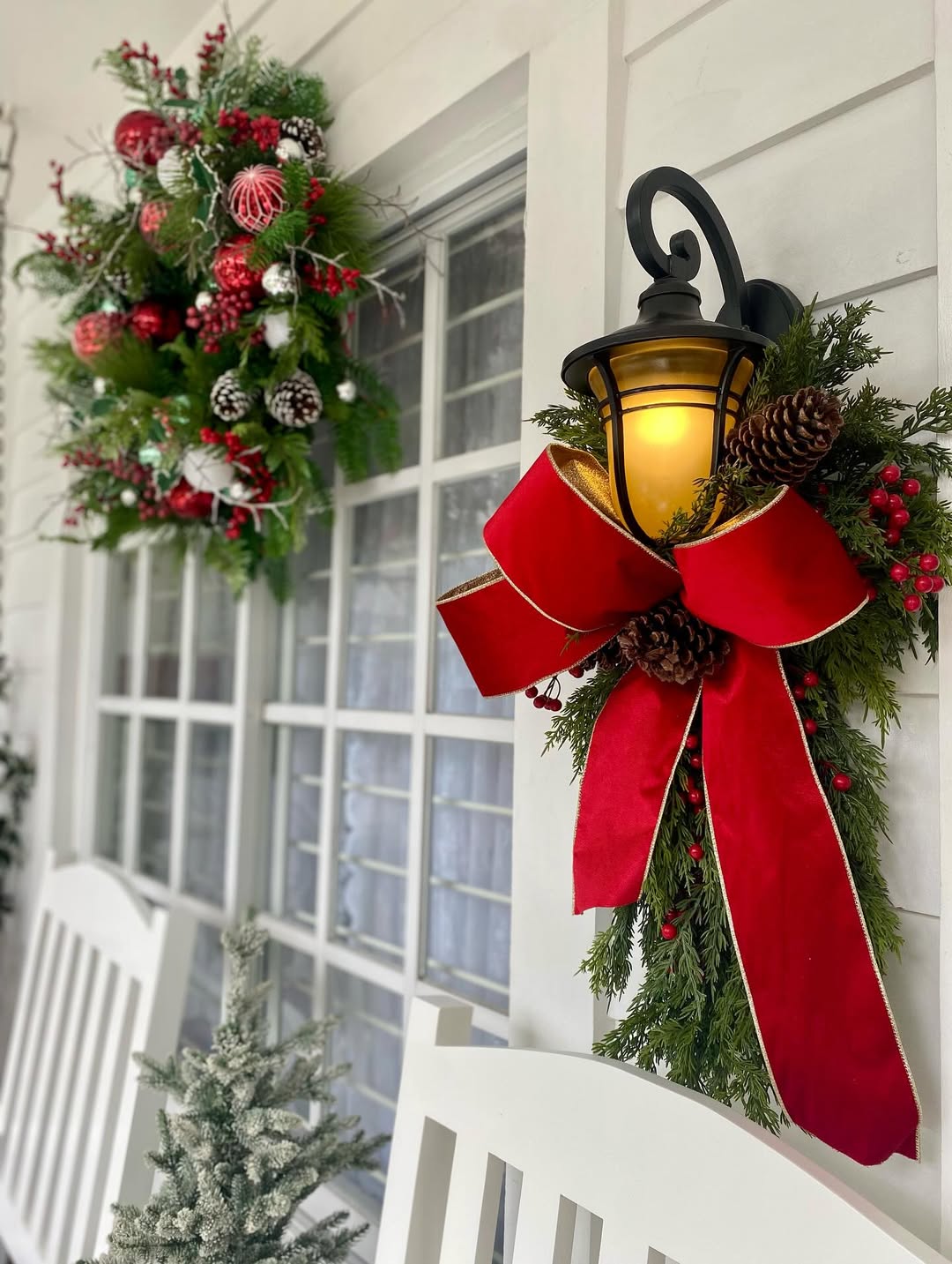 Lantern decorated with red ribbon