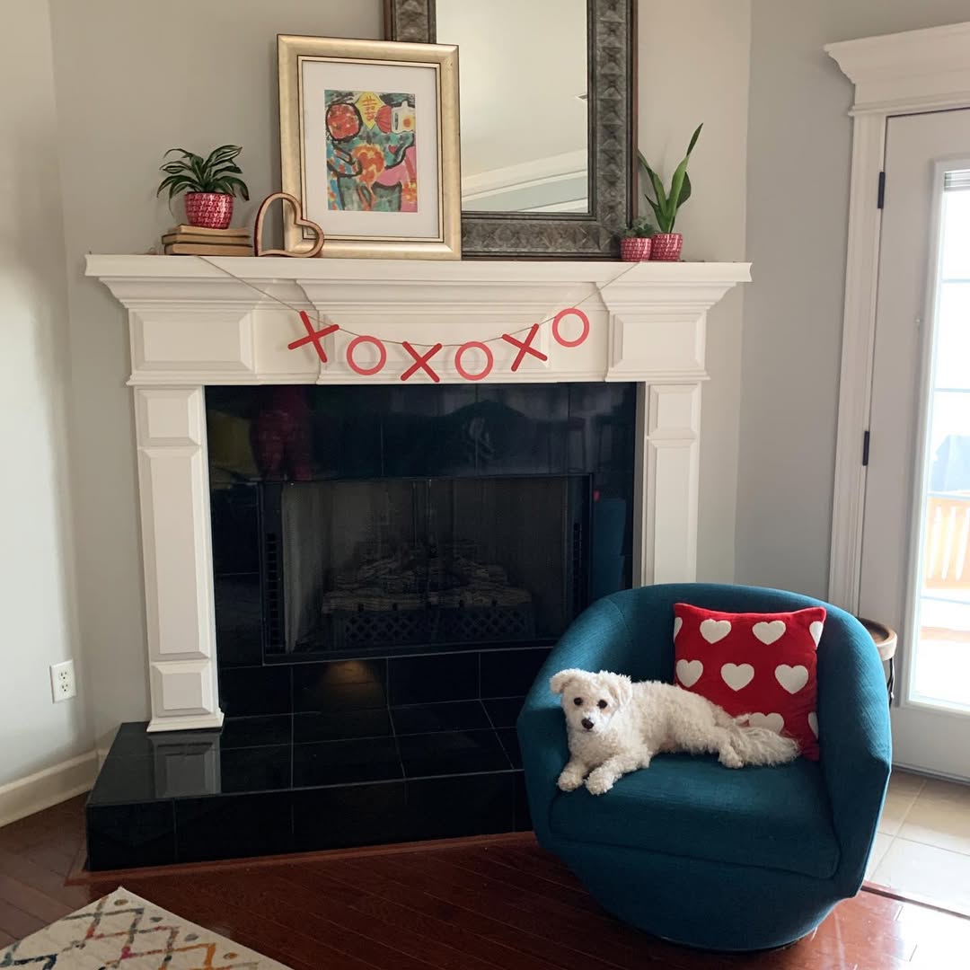 Simple, minimal valentine mantel decor